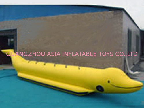 Custom Single Inflatable Water Games Shark Boat For 6 People In Yellow Color